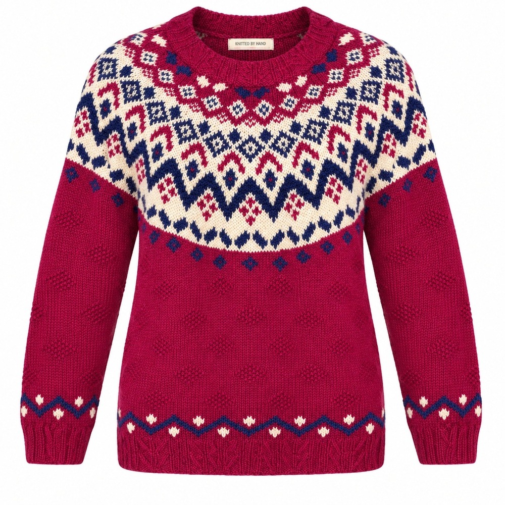Vintage Hand Knit Fair Isle Old Money Retro Sweater Women Size Large Cottagecore